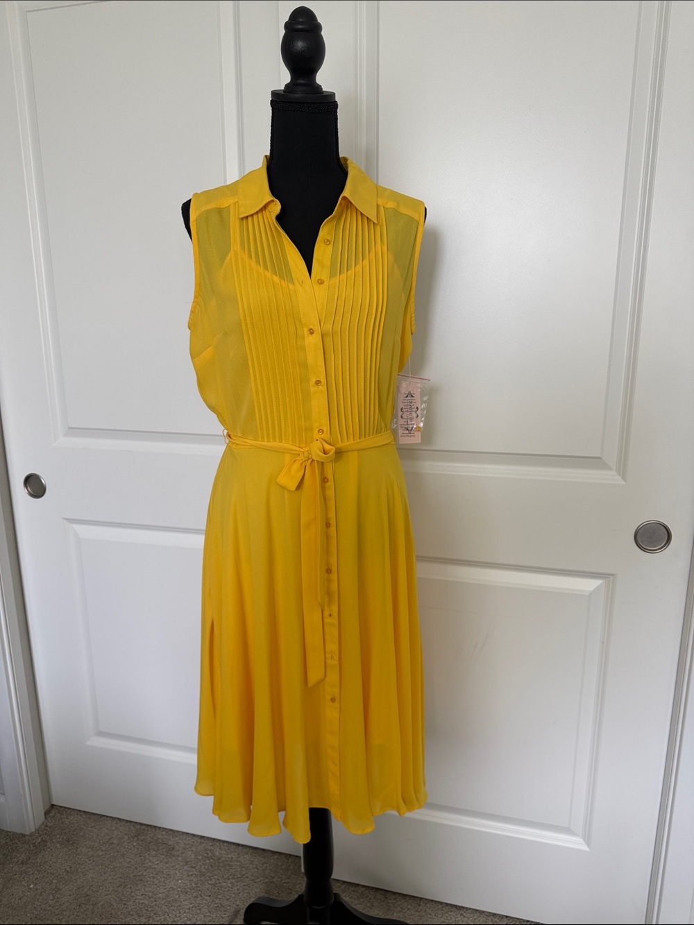 Nanette Lepore Yellow Sleeveless Midi Shirt Dress
